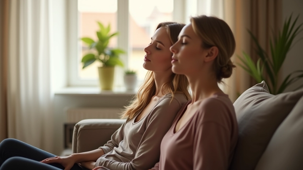 Dva lidé spolu meditují v přirozeném světle u okna