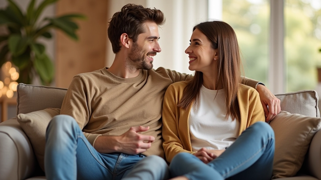 Pár sedící vedle sebe, zdá se klidný a vyrovnaný