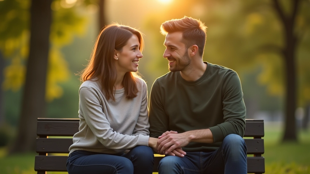 Muž a žena sedí na lavičce v parku a vážně si povídají