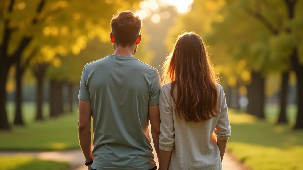 Pár dělá společně fyzickou aktivitu venku, procházka v parku bez telefonů