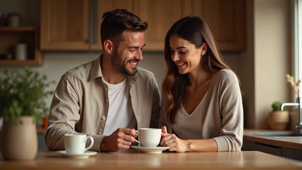 Dvě osoby si dělají čaj v kuchyni, mlčky si přitiskují a užívají si okamžik