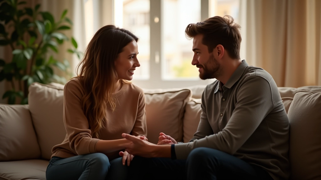 Pár vedoucí hlubší rozhovor v pohodlném domácím prostředí