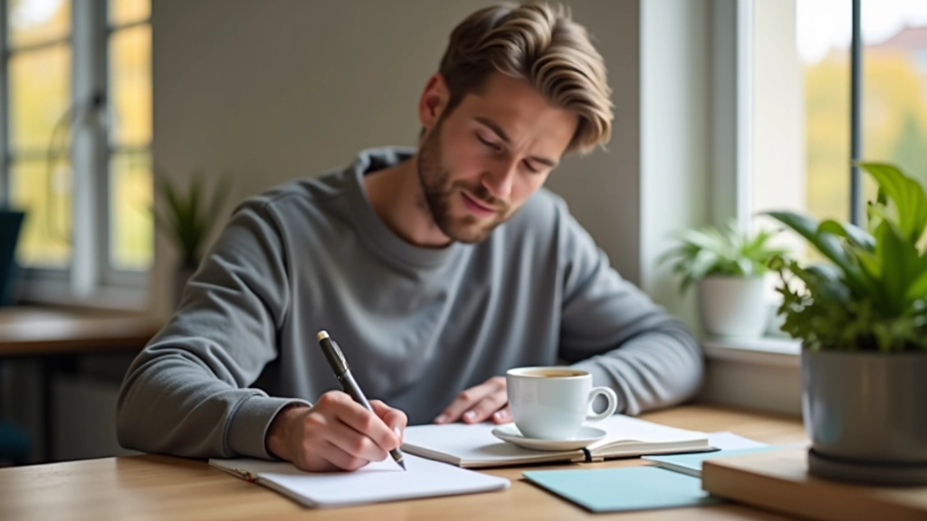 Osoba dělá poznámky o komunikačních strategiích v deníku